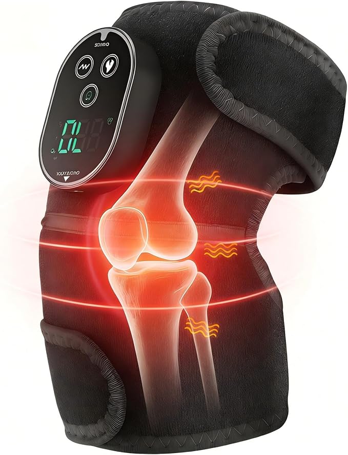 Heated Knee Massager Cordless Knee Heating Pad Heated Knee Brace with 6 Heating Levels 3 Massage Modes &amp Timer Rechargeable Support Wrap for Knee Shoulder Elbow Warmers for Arthritis Black