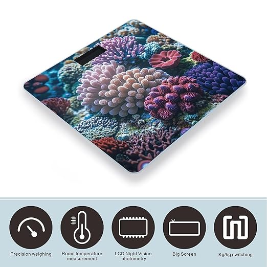Underwater World Coral Scale for Body Weight Highly Accurate Digital Bathroom Body Scale Digital Bathroom Scales for People Anti-Slip Large LCD Display Smart Scales