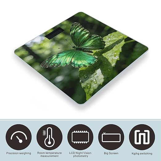 Butterfly-Green Weight ScaleClear LED Display Bathroom Digital Weighing ScaleTempered Glass Digital Bathroom Scale for Body Weight Capacity Up to 400 Lbs