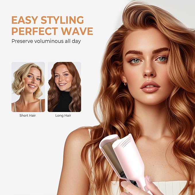 Waver Hair ToolMini Waver Curling IronCurling Iron Hair Crimper WaverIonic Deep Waver Curling Wand with Ceramic 2 Barrel for WomenDouble Voltage Easy to Use Pink 1.25 Inch