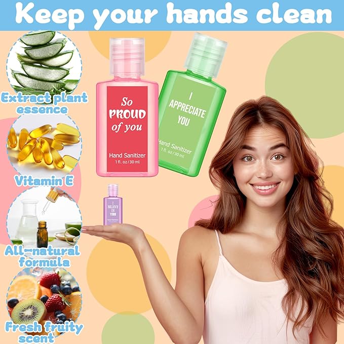 Frienda 24 Pcs Inspirational Mini Hand Sanitizers Bulk 1 Fl oz Travel Size Scented Hand Sanitizer Assorted Scents Employee Appreciation Gifts for Coworker Staff Teacher Nurse Office Thank You Gifts