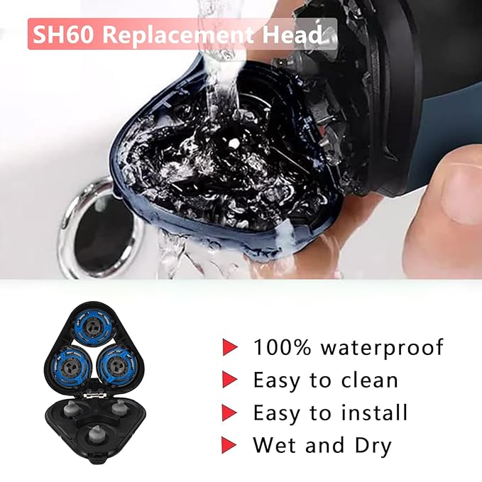 SH60 Replacement Blades Series 6000 Compatible with Philips Norelco 6000 Replacement Headsfor Series 6000 Electric Shaver Razors Blades S6850/85S6880/81S6810/82 etc ModelWith Cleaning Brush