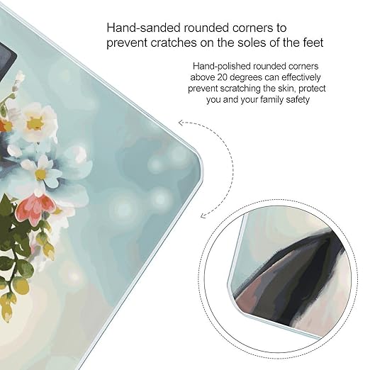Penguin Wearing Flowers Scale for Body Weight Anti-Slip Digital Bathroom Scale Sturdy Toughened Glass Weighing Scales High Precision Safe Rounded Corners Smart Scales