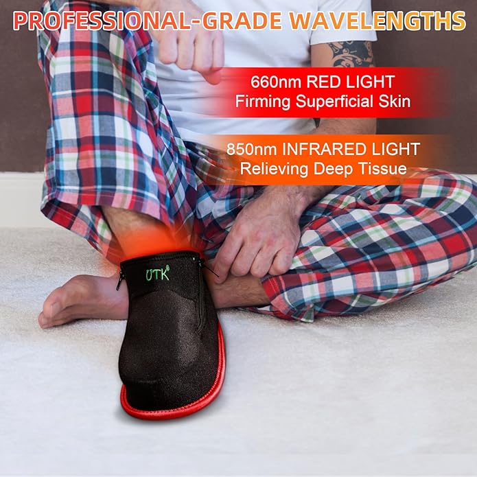 UTK Red Light Therapy for Feet &amp Ankle 660nm Red Light &amp 850nm Infrared Light Shoe Full Wrapped Boots for Foot Heel and Ankle Pain Relief 20Min Auto Off Pulse Mode One Size Fits All(1 Pa