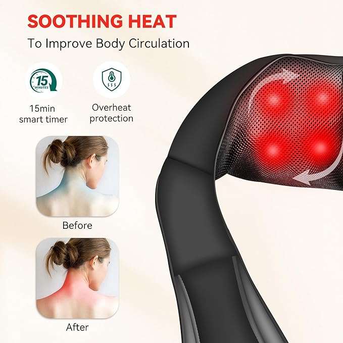 Snailax Cordless Massager - Shiatsu Neck and Shoulder Massager with Heat FSA Eligible Portable Lumbar Back Electric Massage Pillow Christmas Gift