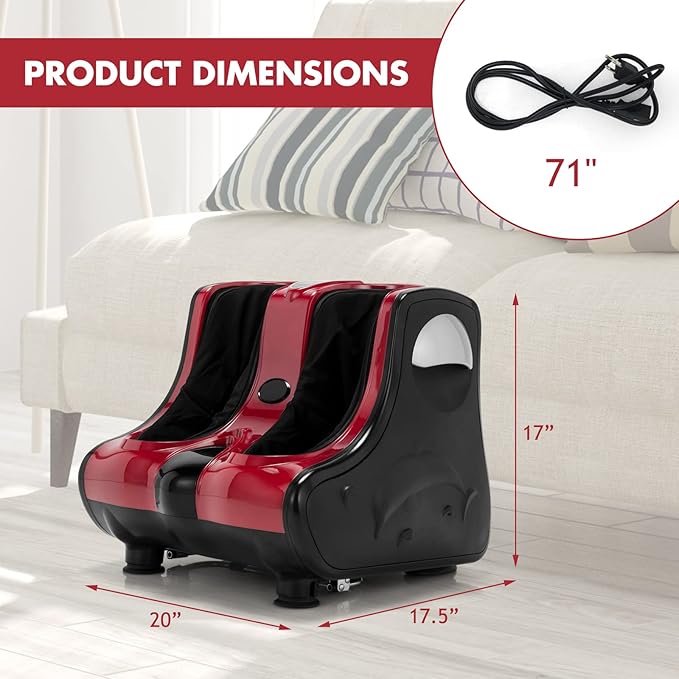 Giantex Foot and Calf Massager with Heat - Shiatsu Foot Massager Machine with Vibration Deep Kneading 3-Level Intensity Modes Electric Foot Massager for Tired Feet Leg Calf Pain Relief (Red)