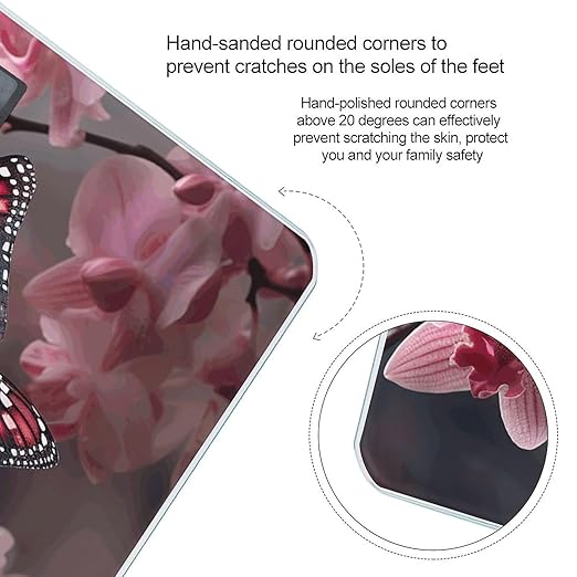 Orchid Flower Butterfly Soft Fresh Spring Bathroom Scale Large LCD Backlight Display Digital Scale Rounded Corners Body Scales Automatic Power On/Off Bathroom Scales for Home Bedrooms