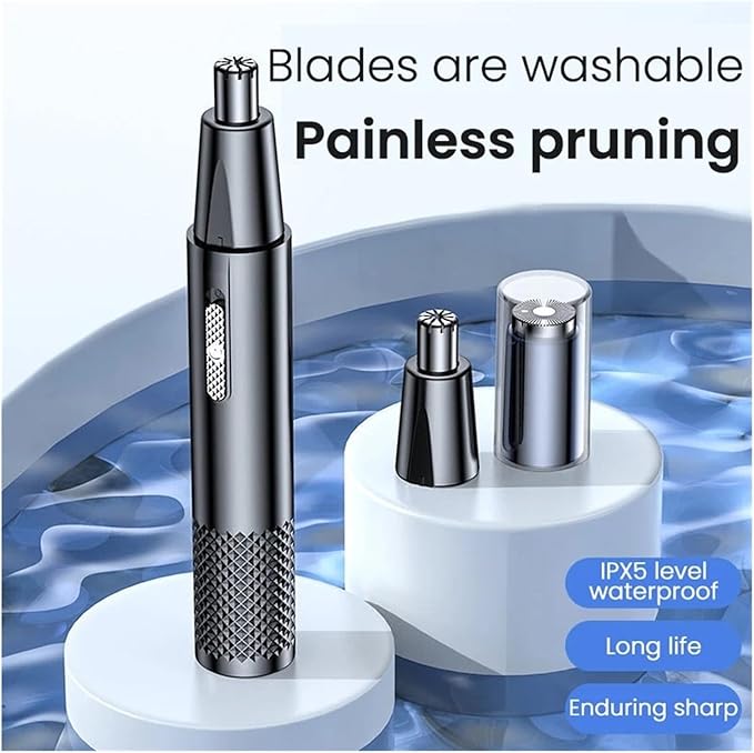 2-in-1 Rechargeable Electric Nose Hair Clipper Unisex Fully Automatic Washable Trimmer with Multi-Kinetic Shaving(Gold Plus shaving heads B)