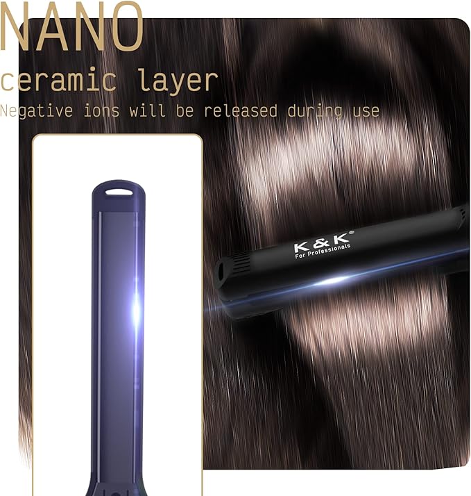 K&ampK Flat Iron Small Mini Tourmaline Titanium Hair Straightener 0.5 inch Plate 4D 360°Swivel LED Display for Woman Short Hair Adjustable Temperature Dual Voltage Auto Shut Off(Black)