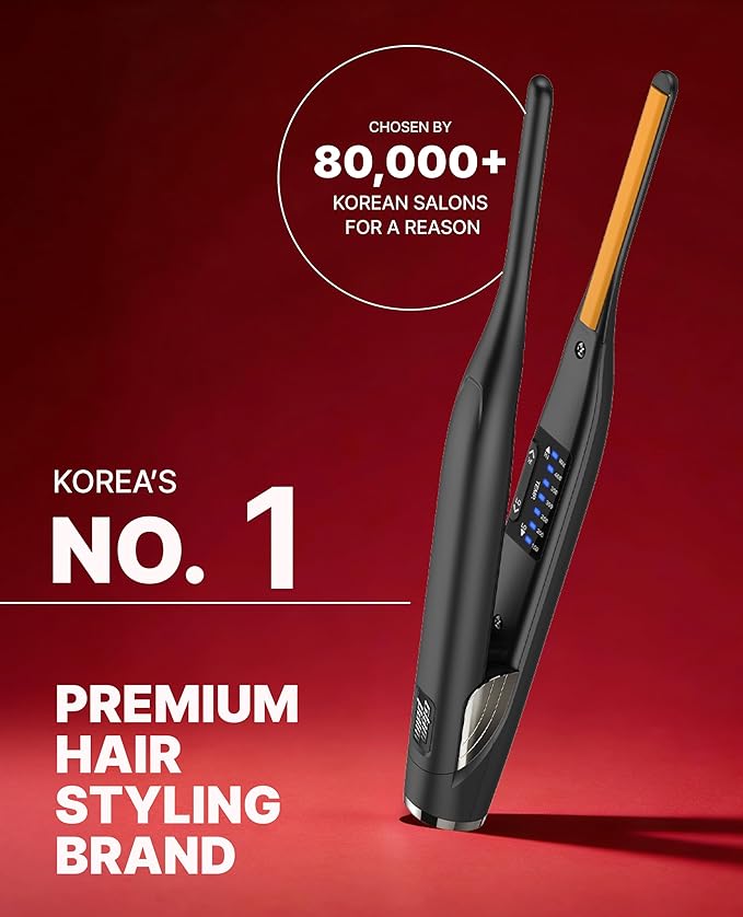 GLAMPALM Stiletto Hair Straightener 0.3 Pencil Ceramic flat iron Infused with Vita C Korea's No.1 Professional Salon Tool for Short Hair Dual Voltage 7 Heat Setting(150°–450°) 10s Heat-Up (GP141)