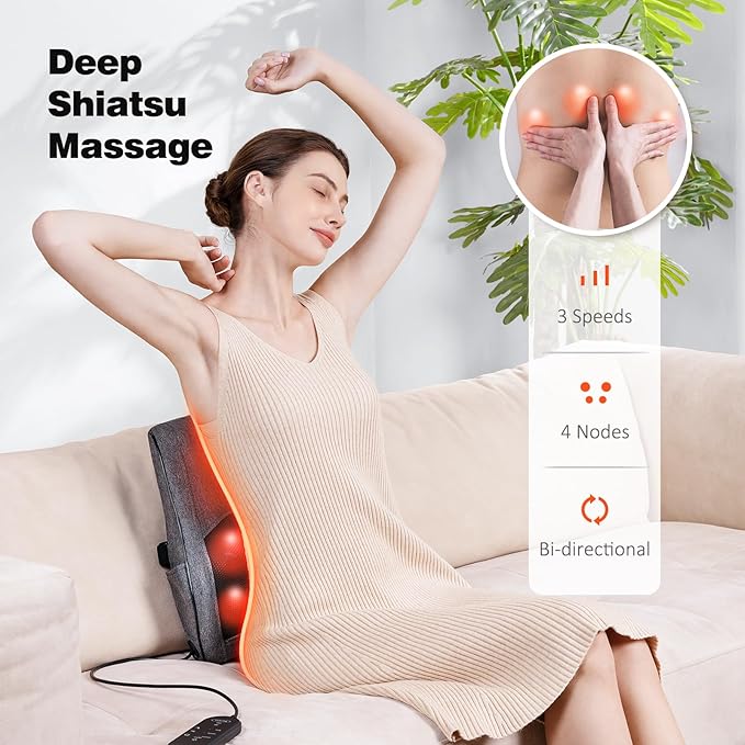 Boriwat Back Massager with Heat Neck Massager for Pain Relief Deep Tissue 3D Kneading Massage Pillow for Back Neck Shoulder Legs Gifts for Women Men Mom Dad