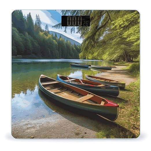 Lake with Boats Canoes Park Bathroom Scale for Body Weight Bathroom Weighing Scale with Backlit LCD Display Highly Accurate Measures Weight Up to 180kg