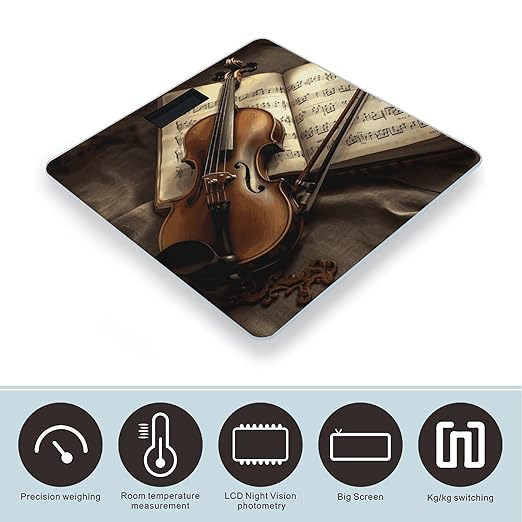 Violin and Book Bathroom Scale Ultra-Bright Liquid Crystal Screen Weight Scale Accurate Bathroom Body Scales for Body Weight Bathroom Pet Home Bedroom Gift-Giving