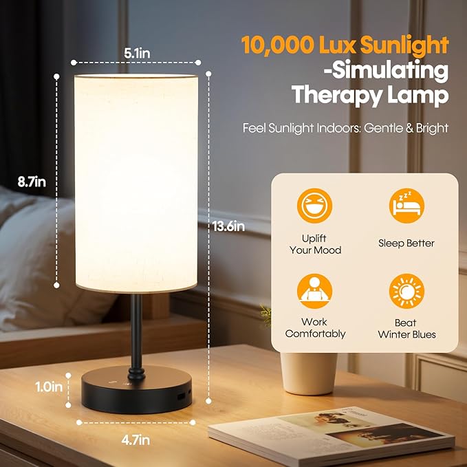 NIORSUN Light Therapy Lamp10000 Lux Sun Lamp with Remote3 Color Temperatures &amp Stepless DimmingHappy Sunlight Lamp with USB C &amp A PortsUV-Free Full Spectrum Light for Home Office