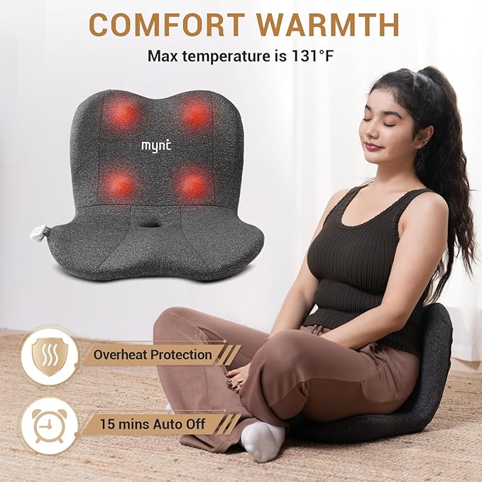 Mynt Lower Back Massager Shiatsu Hip Massager Lumbar Rolling Massage Seat Cushion with Heat Foldable Ergonomic Support Cushion for Home Office Help Improve Sitting Posture Gifts for Mom