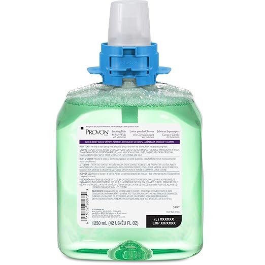 PROVON Foaming Hair &amp Body Wash with Moisturizers Cucumber Melon Fragrance 1250 mL Wash Refill for PROVON FMX-12 Push-Style Dispenser (Pack of 4) - 5187-04