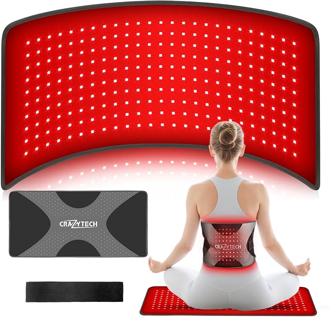 CRAZYTECH Red Light Therapy Pad for Body 24x12 Large 48W High Power Infrared Heating Blanket with 240 LEDs Near Infrared Mat Wrap for Back Shoulder Knee &amp Dogs 5 Levels 3 Modes