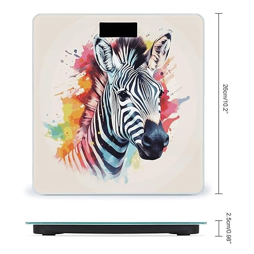 Colorful Zebra Painted on White Background Bathroom ScaleHighly Accurate Digital Weighing Machine for People Bright LED Display Weight Scale for The Aldult Home Use