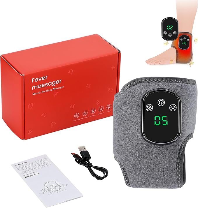 Rechargeable Ankle &amp Foot Massager with Adjustable Heat Therapy – 5-Temp Infrared 3-Level Vibration for Pain Relief &amp Relaxation