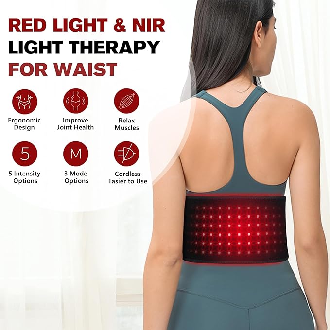 DGXINJUN Cordless Red Light Therapy Infrared Light Therapy Wrap Belt Muscle Pain Relief Device Led Body Back Pain Relief Portable Belt with Pulse Mode (4000mAh Battery)