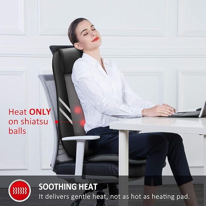 Snailax Back Massager with HeatShiatsu Massage Seat Cushion8 Flexible Nodes Massage for Full Back Massage Chair PadChair Massager for OfficeHome Use