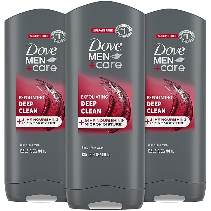 Dove Men+Care Body + Face Wash 3-Pack – Exfoliating Deep Clean with 24HR Nourishing MicroMoisture Citrus &amp Cedarwood Scent 13.5 Oz Ea