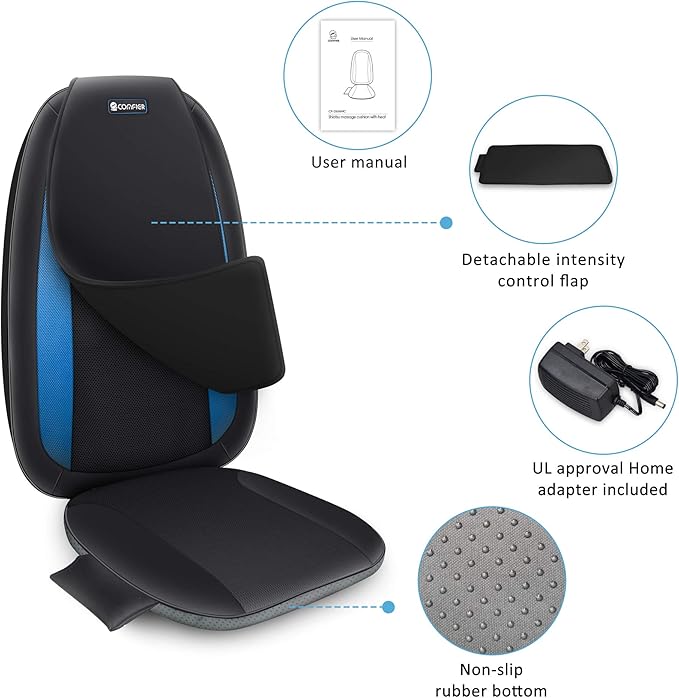 COMFIER Shiatsu Back Massager with Heat Chair Massage Pad for Back Pain ReliefMassage Seat Cushion for Home or Office Chair UseGift for MenWomen