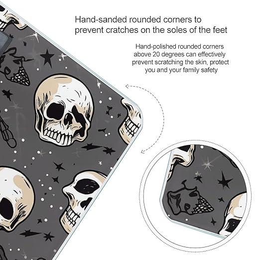 Skull and Lightning Scale for Body Weight Anti-Slip Tempered Glass Digital Bathroom Scales Clear LCD Display Weighing Scale Safe Rounded Corners Smart Scales