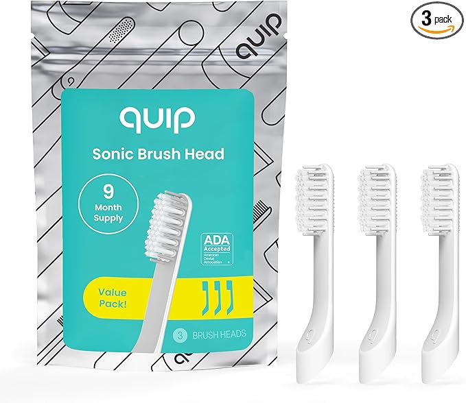 quip Sonic Toothbrush Replacement Heads for Adults - 3 Pack - Verified quip Standard Brush Head Refills for Electric Toothbrushes - Soft Bristles Compact &amp Flexible - Last 3 Months Each