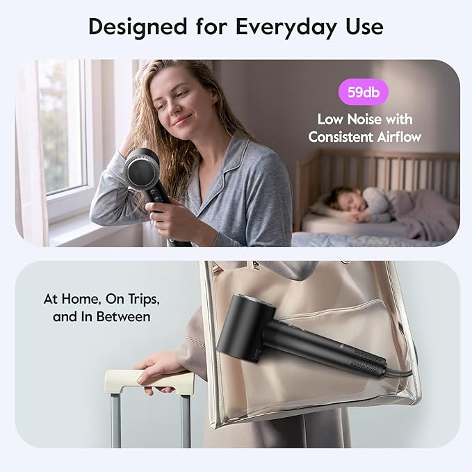 slopehill 110000 RPM Professional Hair Dryer - 0.8lb Ultra-Lightweight 2 Billion Ion Technology for 98% Frizz Reduction AI Smart-Temp Control Magnetic Attachments for All Hair Types