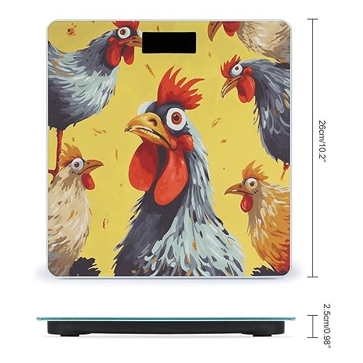 Art Chicken Painting Scale for Body Weight Safe Rounded Corners Tempered Glass Digital Bathroom Scale LED Display 400lb Capacity Weight Scales with High Precision Sensors