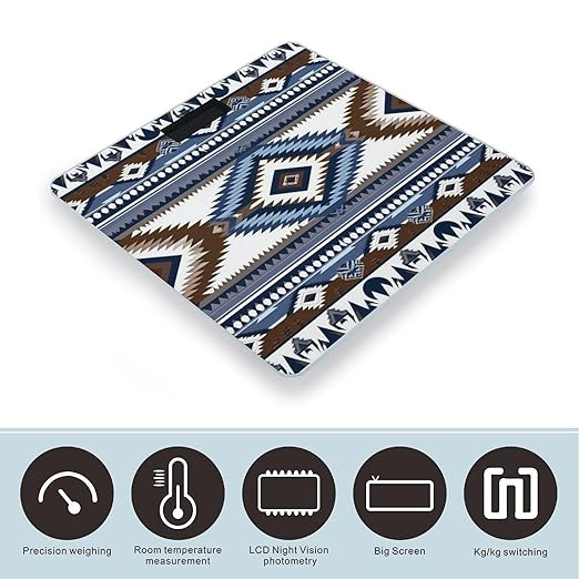 Digital Bathroom Weighing Scale Energy Saving Scale Smart Scale for Body Weight Colorful Surf Blue Tribal Navajo Aztec Geometric Ethnic Pattern