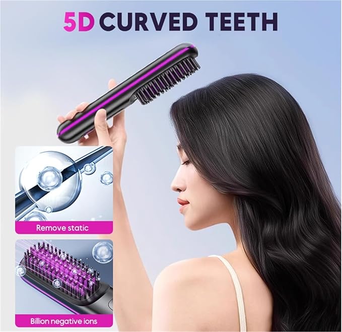 2026 Upgraded Go Brush Pro - Cordless Travel Hair Straightener Brush with Fast Heating &amp LCD Display Portable Mini Straightener for On-The-Go Styling(Black)