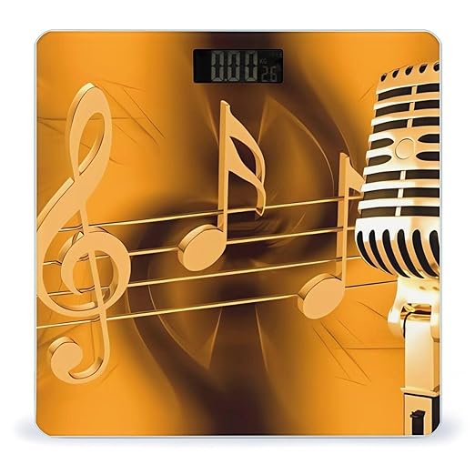 Microphone with Music Notes Scale for Body Weight Anti-Slip Sturdy Tempered Glass Weighing Machine Highly Digital Accurate Bright LCD Bathroom Scale for Household Gift