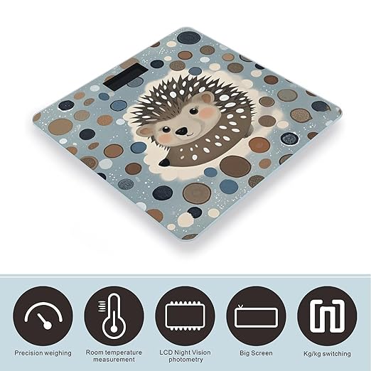 Hedgehog Polkadot Bathroom Scale for Body Weight Bathroom Digital Electronic Weighing Scale with Back Lit LED Display Sturdy Tempered Glass Weight Watchers Scales 400lb