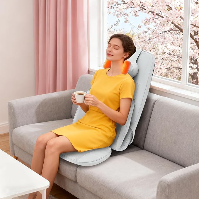 Neck and Back Massager with Heat Shiatsu Massager for ChairAdjustable Vibration Intensity 2 Levels Temperature and 3 Timing Times Massage Chair Pad for Office Chair Home Use