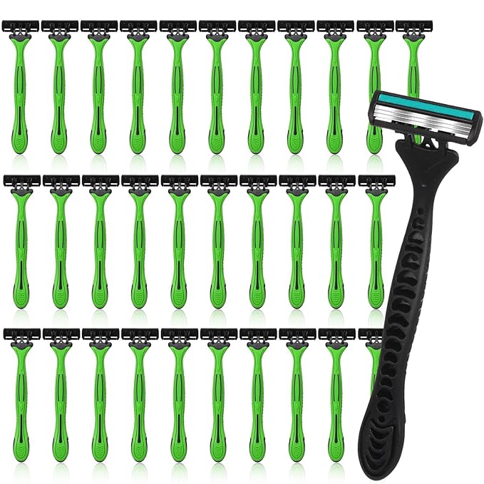 32 Pcs Men's Disposable Razors Bulk 3 Blade Shaving Razors for Sensitive Skin Comfortable Head Shave Easter Gifts