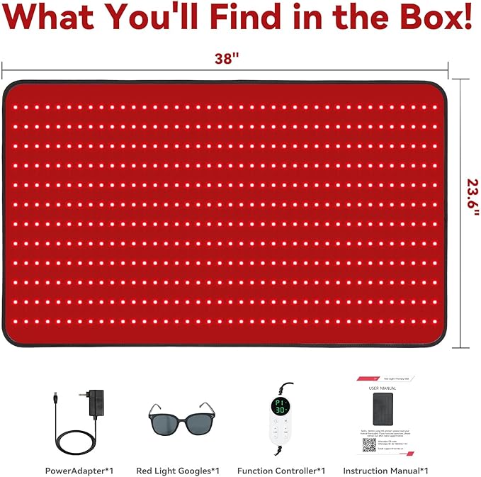Red Light Therapy Mat for Full Body Foldable 480 LEDs Near Infrared Light Therapy Pad 660nm&amp 850nm 2in1 LEDs Light Blanket High end Leather 5 Power Levels UP to 65W 39.4'x23.6'