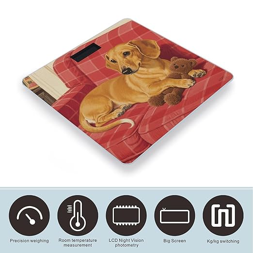 Dachshund Weiner Pet Dog Bathroom Scale for Body Weight Bathroom Digital Electronic Weighing Scale with Back Lit LED Display Sturdy Tempered Glass Weight Watchers Scales 400lb