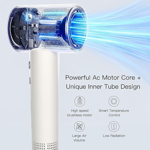 MEGAWISE Professional Ionic Hair Dryer with Diffuser High-Speed Ionic Low Noise Blow Dryer for Fast Drying 4 Temps/2 Speeds Lightweight Hairdryer with Concentrator Nozzle for Home Travel
