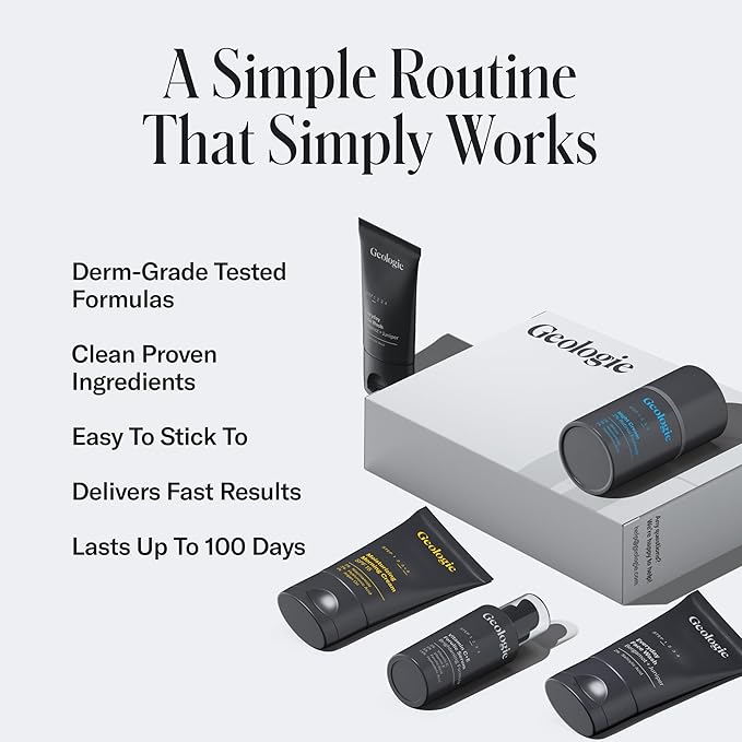 Geologie Skincare Gift Set | 5-Piece Kit Includes 2 Face Washes SPF15 Moisturizer Retinol Cream &amp Vitamin C Serum | Daily Routine for Clear Healthy Skin for Men and Women | Lasts 3 Months