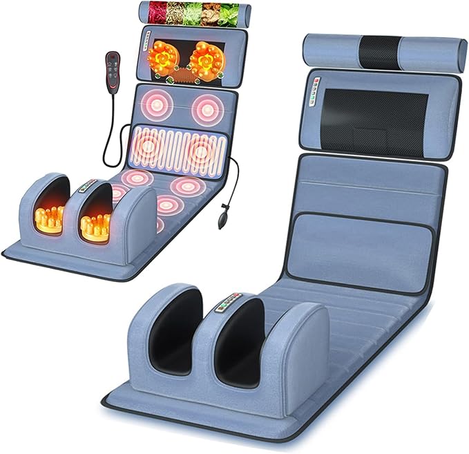 Full Body Electric Massage Mat with Heat PadFull Body Massage Bed with Neck Massage Pillow10 Vibrating Motors 4 Heating Pads for Back ReliefMassagers for Neck Back