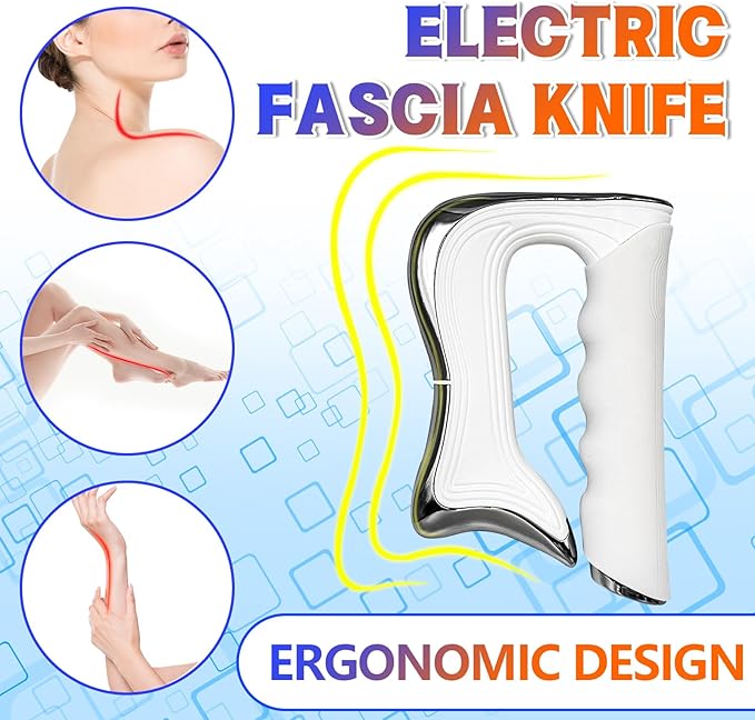 Electric Fascia Knife Muscle Pain Relief Massager Tool Muscle Scraper Set Relaxation Fascia Tissue Massage for Portable 3 Levels of Regulation Ideal Gifts for All Occasions（White）