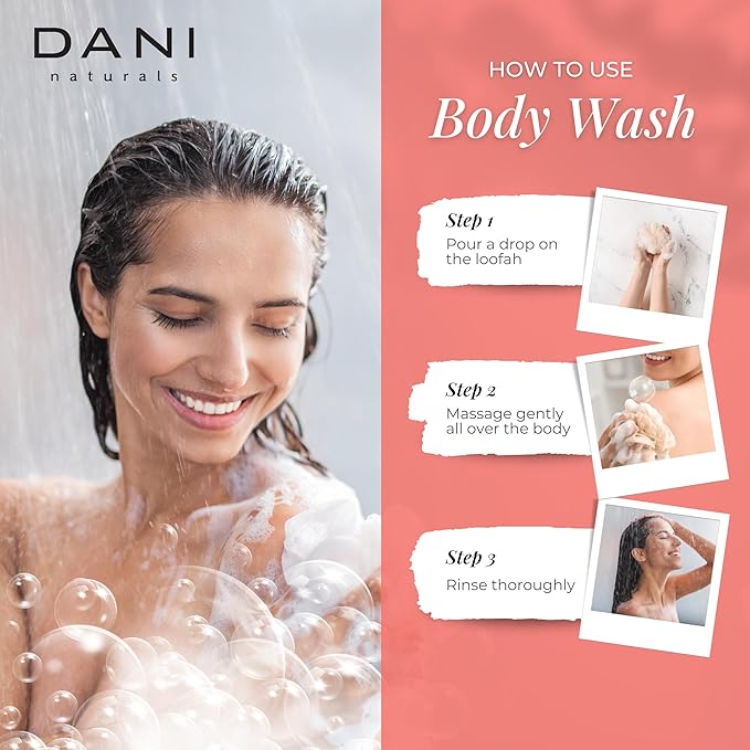 DANI Naturals Moisturizing Body Wash - Tropical Coconut Hibiscus Scent with Organic Aloe Vera &amp Natural Glycerin - Paraben &amp Sulfate-Free Shower Gel - 12 oz - Vegan &amp Cruelty-Free