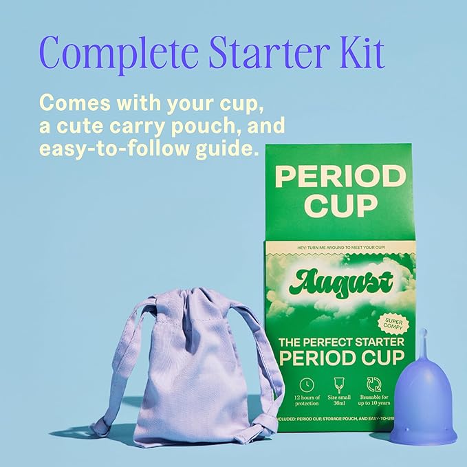 August Period Cup for Women - 36 mL Capacity 8-12h Protection Flexible Soft Silicone Menstrual Cups with Cotton-Sateen Pouch Reusable and Beginner-Friendly with Easy Step-by-Step Guide