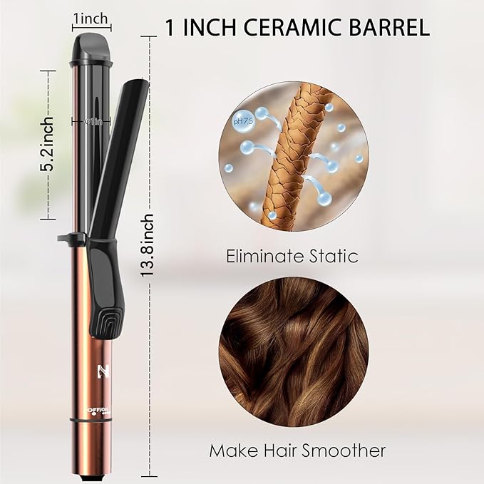 Nicebay Curling Iron 1 Inch Hair Curling Wand with Ceramic Coating Professional Hair Curler Fast Heating up to 430°F 60 Mins Auto Off Suit for Different Hairstyle Yellow