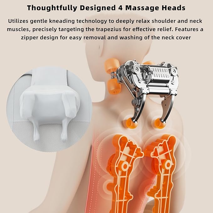 Shiatsu Neck and Back Massager with Heat 4D Kneading Back Massager for Pain Relief Deep Tissue Adjustable Intensity &amp Height 180° Angle Massage Pad for Office Chair Home (Gray)