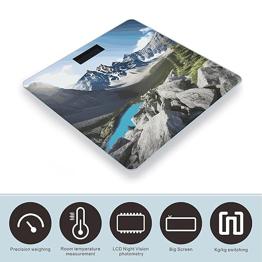 Mountains Bathroom Scale for Body Weight Bathroom Weighing Scale with Backlit LCD Display Highly Accurate Measures Weight Up to 180kg