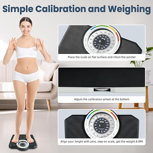 Analog Scale for Body Weight Mechanical Bathroom Scale Analog Scale for Body Weight 150kg/330lb Dial Scale with Wider and Thicker Anti-Slip Platform Simple Calibration No Required Battery