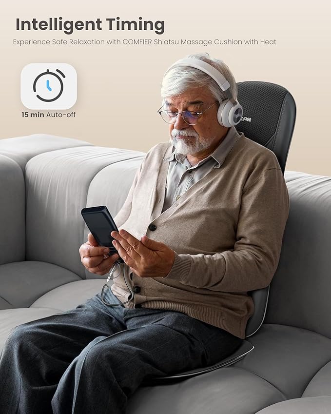 COMFIER Shiatsu Full Back Massager for Chair with Heat with 2 Shiatsu SpeedsHeated Chair Massage Pad with SpotSeat CushionNeck Massagerfor Home Office useGifts for Women Men Mom Dad